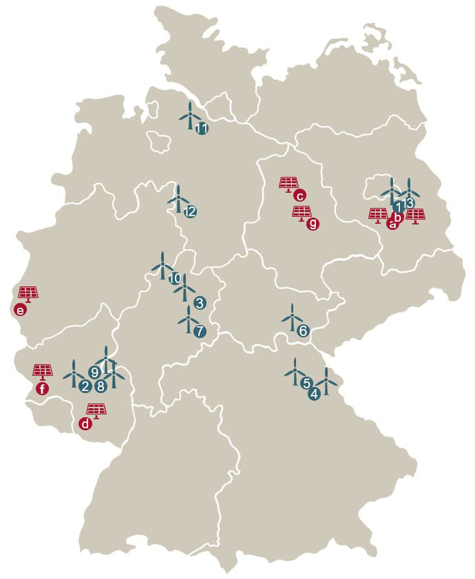 Das Portfolio der Trianel Erneuerbare Energien GmbH & Co. KG deutschlandweit im Überblick.